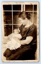 Woman Holding Baby Window AUNT EDITH & BABY No Surname RPPC Postcard c.1910 picture