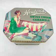 Vintage Heaton's Swiss Cream Caramels Daher Tin Flapper Girl Hinged Tin picture