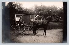 RPPC Man & Dog In Buggy Big Beautiful Horse 'Going To Milk' Msg ANTIQUE Postcard picture