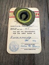 Vintage Boy Scout 1958 Horsemanship Merit Badge Registration Card & Merit Badge picture