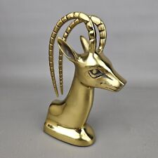 Vintage Brass Gazelle Antelope Wood Base Bookend Statue Impala Ibex 7.5
