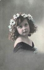 Postcard Little Girl Formal Dress Flowers Headband picture