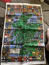 Vintage Tea Towel Scotland Map Clan Shield Coat of Arms Ulster Weavers Linen picture