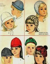 Vtg 1960s Simplicity 6274 Pattern Girls RETRO Hats Jockey Helmet Tam Roller 21