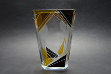 VTG Czech Art Deco Clear Glass Vase with Black and Yellow Enamel Karl Palda picture