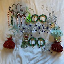 Vintage Lot Of 24 Handmade Beaded Christmas Tree Ornaments Wreaths Angels + picture