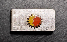 RARE VINTAGE NATIONAL AIRLINES SILVER TONE MONEY CLIP WITH YELLOW & ORANGE LOGO picture
