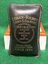 RARE Vintage 1930’s LYMAN ~ RICHEY SAND & GRAVEL Leather Paperweight Omaha Nebr picture