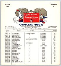 1954 Ringling Bros Barnum Bailey Circus Route Card Bridgeport Stamford Waterbury picture