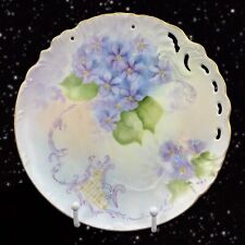 Antique Hand Painted Plate Dish Fine Porcelain Painted Purple Flowers Signed MLN picture