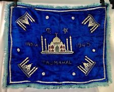 Vintage Embroidery Tapestry Wall Hanging Taj mahal India 1945 Royl Blue Gold 421 picture