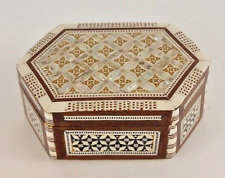 VTG MOP Mother of Pearl and Wood Inlay Marquetry Trinket Box  Made in Egypt picture