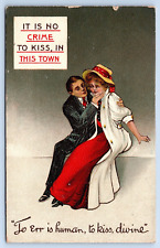 Waukegan IL Illinois Postcard Loving Couple It Is No Crime To Kiss In This Town picture
