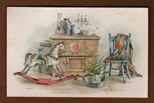 Vintage Rustic Country Postcard, Rocking Horse, Quilt, Milk Can, Heart, Unposted picture