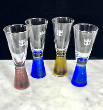 4 Vintage Royal Caribbean Cruise Line Cordial Shot Glasses Art Glass Color Base picture