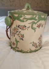 Vintage Antique Biscuit Cookie Jar Rattan Handle Hand Painted Made In Japan picture
