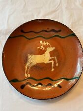 Turtlecreek Potters Redware plate - folk art stag - Betty Lou 2000 picture