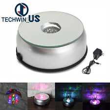 7LED RGB 3D Crystal Glass Lamp Pedestal Coaster Turntable with AC Adapter L3US picture