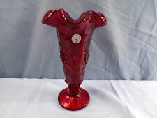 Fenton Ruby Red Glass Footed Paneled Grape Fluted Vase picture