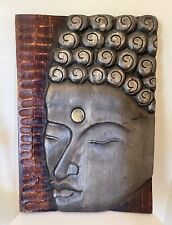 Carved Wood Buddha Head Gold Silver Wall Plaque  13.5 x19.5” Bali Indonesia picture