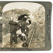 Train Robber Pointing Gun Stereoview c1900 Railway Robbery Railroad Crime H1666 picture