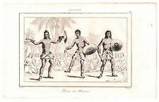 1836 Rienzi HAWAII engraving ~ Danse des Hommes ~ Men's Male HULA Dancers picture