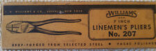 Vintage J H Williams Linesman Pliers No. 207  new old stock in the original box picture