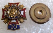 Vintage VFW Veterans of Foreign Wars 10 Year Member Award Lapel Pin - Screw Back picture