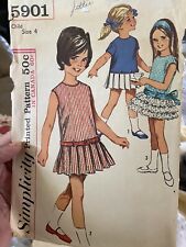 Vintage Simplicity Cute Girls Pattern 5901 Size 4 Cut And Complete picture