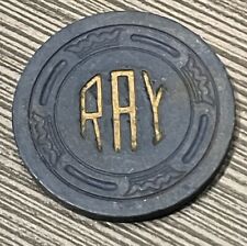 RAY Large Crown mold antique Blue Gold poker chip Vintage Cards Casino Gambler picture