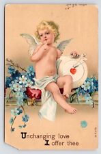 c1910s Valentine Victorian  Cupid Bullseye Forget Me Not Antique Art Postcard picture