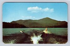 Adirondacks NY-New York, Water Skiing On Lake Placid, Vintage c1950 Postcard picture
