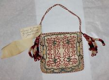 Estate Old 19c Siam Thai or Chinese Coral Needlepoint Embroidered Bag Purse PROV picture