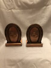 5” Tall Two Piece Set Book Ends Horse Within A Horseshoe Copper SKU HW picture