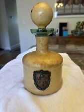 Vintage MCM Leather Wrapped Green Glass Whiskey & Wine Decanter - Made In Italy picture