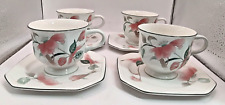 Mikasa Silk Flowers China Cup and Saucer Set Footed Lot of 4 Octagonal Floral picture