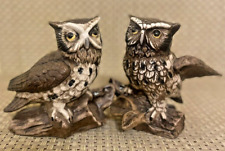 2 Vintage 70s HOMCO Owl Figurines Set Of 2 Ceramic Porcelain Retro Classic Pair picture