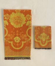 Vintage Lady Pepperell Orange Yellow Brown Floral Hand Towel Washcloth Set 2pc picture