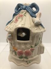 TESTED Schmid 1983 Ceramic Moving Blue Birds Wind-Up Music Box Made in Japan picture