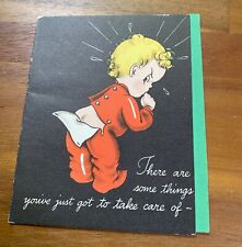 Vintage Linen Birthday Greeting Card-1950's-Little Boy with Pants Falling Off picture