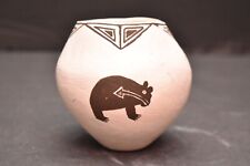Native American Indian Pottery Acoma Handmade Heart line Bear Pictorial Vase VTG picture