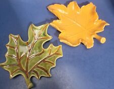 Set of two Fall plates 3D leaves Table Dish 3D trinket autumn decor orange/Green picture
