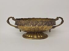 Vintage Hosley Solid Brass Pedestal Centerpiece Bowl Grapevine Design w Handles picture