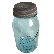 Vtg Blue Ball Perfect Mason Jar Quart #3 underlined with Ball Porcelain Zinc Lid picture