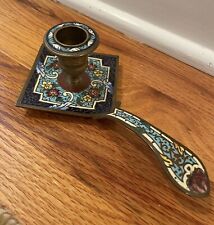 Rare Exquisite Antique Bronze French Champleve Candle Stick Holder with Handle picture