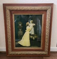 Antique Large Victorian Carved Art Lady Girl Print Ornate Oak Gold Gesso Frame picture