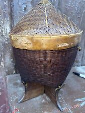 Vintage Antique Oriental Asian Fish Tea Collection Footed Basket w/ Lid 7.5x12” picture