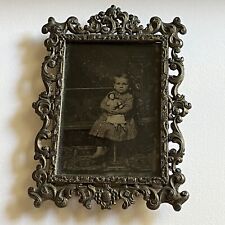 Antique Tintype Photograph In Frame Adorable Little Boy In Dress Beautiful Doll picture