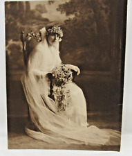Antique Cabinet Card Photo Bridal Victorian Bride Wedding Gown Veil Flowers picture