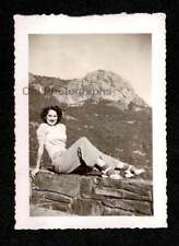 WOMAN POSING ON MOUNTAIN LOOKOUT OLD/VINTAGE PHOTO SNAPSHOT- L162 picture